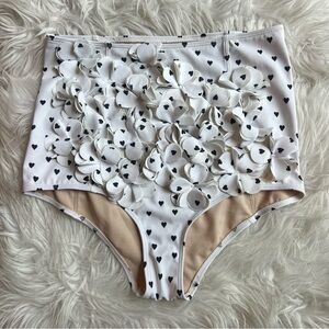 HTF Kortni Jeane Black Heart 3D Flower White High-Waisted Bikini Bottom Swim